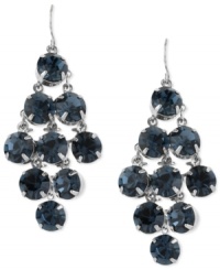 Break the glass ceiling on style with this pair of chandelier earrings from Kenneth Cole New York. Crafted from silver-tone mixed metal, the earrings feature stunning blue faceted glass beads. Approximate drop: 2-3/8 inches. Break the glass ceiling on style with this pair of chandelier earrings from Kenneth Cole New York. Crafted from silver-tone mixed metal, the earrings feature stunning blue faceted glass beads. Approximate drop: 2-3/8 inches.