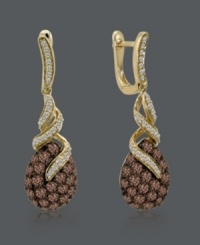 A scrumptious mix of sparkle. These richly-colored earrings by Le Vian feature round-cut chocolate diamonds (2 ct. t.w.) and round-cut white diamonds (1/4 ct. t.w.) in a 14k gold setting. Approximate drop: 3/4 inch. A scrumptious mix of sparkle. These richly-colored earrings by Le Vian feature round-cut chocolate diamonds (2 ct. t.w.) and round-cut white diamonds (1/4 ct. t.w.) in a 14k gold setting. Approximate drop: 3/4 inch.