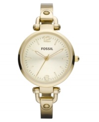 This boyfriend-inspired Georgia collection watch by Fossil showcases feminine details with a slim bracelet and golden tones. This boyfriend-inspired Georgia collection watch by Fossil showcases feminine details with a slim bracelet and golden tones.