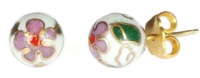 Gold Filled Sterling Silver White Cloisonne 8mm Stud Earrings Gold Filled Sterling Silver White Cloisonne 8mm Stud Earrings