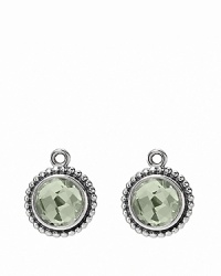 Faceted green amethyst stones set in beaded sterling silver make beautiful charms for your PANDORA earrings. These stunning pieces combine effortlessly with french wire and hoop styles. Faceted green amethyst stones set in beaded sterling silver make beautiful charms for your PANDORA earrings. These stunning pieces combine effortlessly with french wire and hoop styles.