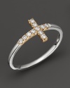 Diamond and 14K White and Yellow Gold Cross Ring, .15 ct. t.w.