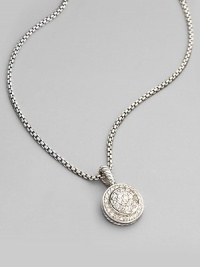 From the Petite Albion Collection. Sterling silver necklace has round pendant with pavé diamonds. Diamond accents, .54 tcw Lobster claw clasp 17 long Imported From the Petite Albion Collection. Sterling silver necklace has round pendant with pavé diamonds. Diamond accents, .54 tcw Lobster claw clasp 17 long Imported