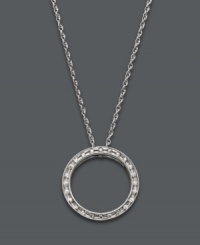 Add a look that's eternally stylish and subtly shimmering. This delicate open-cut circle pendant features a seamless row of round-cut diamonds (1/10 ct. t.w.) set in sterling silver. Approximate length: 18 inches. Approximate drop: 1/2 inch. Add a look that's eternally stylish and subtly shimmering. This delicate open-cut circle pendant features a seamless row of round-cut diamonds (1/10 ct. t.w.) set in sterling silver. Approximate length: 18 inches. Approximate drop: 1/2 inch.