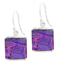 Sterling Silver Dichroic Glass Magenta-Purple Square-Shaped Earrings Sterling Silver Dichroic Glass Magenta-Purple Square-Shaped Earrings