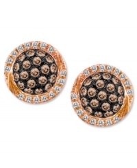 Pave-set perfection. Le Vian's shimmering stud earrings combine round-cut chocolate diamonds (1/3 ct. t.w.) with white diamond edges (1/10 ct. t.w.) in a pretty oval shape. Set in 14k rose gold. Approximate diameter: 1/4 inch. Pave-set perfection. Le Vian's shimmering stud earrings combine round-cut chocolate diamonds (1/3 ct. t.w.) with white diamond edges (1/10 ct. t.w.) in a pretty oval shape. Set in 14k rose gold. Approximate diameter: 1/4 inch.