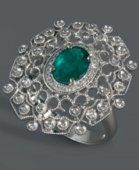 Channel the energy and vibrance of Brasil in this flashy cocktail ring from Brasilica by Effy Collection. A unique filigree setting crafted from 14k white gold cradles an oval-cut emerald (1-1/8 ct. t.w.) and sparkling, round-cut diamonds (1-1/5 ct. t.w.). Channel the energy and vibrance of Brasil in this flashy cocktail ring from Brasilica by Effy Collection. A unique filigree setting crafted from 14k white gold cradles an oval-cut emerald (1-1/8 ct. t.w.) and sparkling, round-cut diamonds (1-1/5 ct. t.w.).