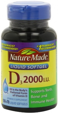 Nature Made, Vitamin D3 2,000 I.U. Liquid Softgels, 250-Count Nature Made, Vitamin D3 2,000 I.U. Liquid Softgels, 250-Count