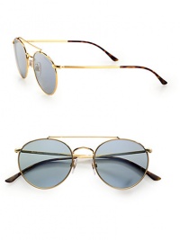 Small-frame metal sunglasses take a fresh approach to a cool vintage look. Available in gold frames with blue lenses.Metal100% UV ProtectionImported Small-frame metal sunglasses take a fresh approach to a cool vintage look. Available in gold frames with blue lenses.Metal100% UV ProtectionImported