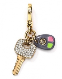 Juicy Couture CAR KEYS Charm; Gold Plated with Rhinestones and Colored Resin Accents in Juicy Gift Box Juicy Couture CAR KEYS Charm; Gold Plated with Rhinestones and Colored Resin Accents in Juicy Gift Box