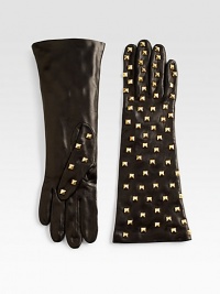 EXCLUSIVELY AT SAKS.COM. An elegant, elongated leather design gets a little edgy with studded detail.About 8 longLeatherSilk liningDry cleanMade in Italy EXCLUSIVELY AT SAKS.COM. An elegant, elongated leather design gets a little edgy with studded detail.About 8 longLeatherSilk liningDry cleanMade in Italy