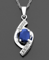 Artistry meets elegance in this beautiful oval swirl pendant featuring oval-cut sapphire (3/4 ct. t.w.) and round-cut diamond accents set in 14k white gold. Approximate length: 18 inches. Approximate drop: 1 inch. Artistry meets elegance in this beautiful oval swirl pendant featuring oval-cut sapphire (3/4 ct. t.w.) and round-cut diamond accents set in 14k white gold. Approximate length: 18 inches. Approximate drop: 1 inch.
