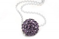 Sterling Silver & Amethyst Color Crystals Ball Pendant, Includes 18 Inch Rolo Chain. Sterling Silver & Amethyst Color Crystals Ball Pendant, Includes 18 Inch Rolo Chain.