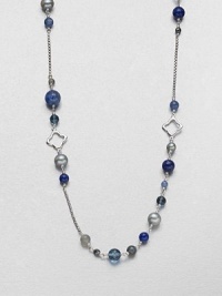 From the Bijoux Collection. A beautiful mix of semi-precious beads and sterling silver clover links on a long box link chain.Blue topaz, gray moonstone, gray cultured pearl, kyanite, lapis, labradorite, hematite and prasioliteSterling silverLength, about 40Toggle closureImported From the Bijoux Collection. A beautiful mix of semi-precious beads and sterling silver clover links on a long box link chain.Blue topaz, gray moonstone, gray cultured pearl, kyanite, lapis, labradorite, hematite and prasioliteSterling silverLength, about 40Toggle closureImported