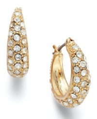 Charter Club's traditional hoops get an updated look with pave crystal accents. Crafted in gold tone mixed metal. Approximate diameter: 4/5 inch. Charter Club's traditional hoops get an updated look with pave crystal accents. Crafted in gold tone mixed metal. Approximate diameter: 4/5 inch.