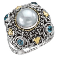 925 Silver, Mabe Pearl & Blue Topaz Ring with 18k Gold Accents- Sizes 6-8 925 Silver, Mabe Pearl & Blue Topaz Ring with 18k Gold Accents- Sizes 6-8