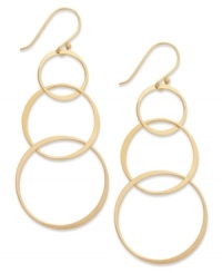 Circular chic. Studio Silver's drop earrings are set in 18k gold over sterling silver and feature circles in elevating sizes for a bit of postmodern appeal. Approximate drop: 2-3/4 inches. Circular chic. Studio Silver's drop earrings are set in 18k gold over sterling silver and feature circles in elevating sizes for a bit of postmodern appeal. Approximate drop: 2-3/4 inches.