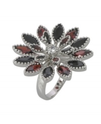 Resplendent in red. A gorgeous garnet hue has an eye-catching effect on City by City's cubic zirconia Sunburst ring (11-1/2 ct. t.w.). Crafted in nickel-free silver tone mixed metal. Sizes 5, 6, 7, 8 and 9. Resplendent in red. A gorgeous garnet hue has an eye-catching effect on City by City's cubic zirconia Sunburst ring (11-1/2 ct. t.w.). Crafted in nickel-free silver tone mixed metal. Sizes 5, 6, 7, 8 and 9.