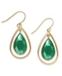 A touch of color livens any look. These stunning 10k gold earrings feature pear-cut green onyx stones (6-1/5 ct. t.w.) on french wire. Approximate drop: 1-1/2 inches. A touch of color livens any look. These stunning 10k gold earrings feature pear-cut green onyx stones (6-1/5 ct. t.w.) on french wire. Approximate drop: 1-1/2 inches.