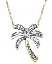 Whisk yourself away to a tropical paradise. This palm tree necklace features sparkling round-cut diamonds (1/10 ct. t.w.) in a sterling silver and 14k gold setting. Approximate length: 18 inches. Approximate drop: 3/4 inch. Whisk yourself away to a tropical paradise. This palm tree necklace features sparkling round-cut diamonds (1/10 ct. t.w.) in a sterling silver and 14k gold setting. Approximate length: 18 inches. Approximate drop: 3/4 inch.