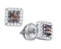 14k Yellow or White Gold .30 CT Fine Pair of Stud Earrings Brilliant Diamond of White & Brown Combination 14k Yellow or White Gold .30 CT Fine Pair of Stud Earrings Brilliant Diamond of White & Brown Combination