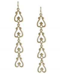 A vintage lover's dream. These linear earrings from Jessica Simpson stun with an inverted heart design. Crafted in gold tone mixed metal. Approximate drop: 3-1/2 inches. A vintage lover's dream. These linear earrings from Jessica Simpson stun with an inverted heart design. Crafted in gold tone mixed metal. Approximate drop: 3-1/2 inches.