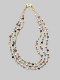 Three delicate strands of 18k gold offer a rainbow of gold beads and faceted semi-precious gemstones.May include tourmaline, quartz, peridot, rhodolite, garnet, iolite, tanzanite, aquamarine, apatite, topaz, citrine and amethyst. 18k yellow gold Length, about 16½ Lobster clasp Made in ItalyPlease note: Stones may vary. Three delicate strands of 18k gold offer a rainbow of gold beads and faceted semi-precious gemstones.May include tourmaline, quartz, peridot, rhodolite, garnet, iolite, tanzanite, aquamarine, apatite, topaz, citrine and amethyst. 18k yellow gold Length, about 16½ Lobster clasp Made in ItalyPlease note: Stones may vary.