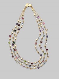 Three delicate strands of 18k gold offer a rainbow of gold beads and faceted semi-precious gemstones.May include tourmaline, quartz, peridot, rhodolite, garnet, iolite, tanzanite, aquamarine, apatite, topaz, citrine and amethyst. 18k yellow gold Length, about 16½ Lobster clasp Made in ItalyPlease note: Stones may vary. 