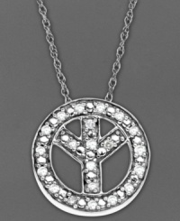Give peace a chance. Show true sentiment with a hint of sparkle. A diamond-accented peace sign pendant comes in a polished 14k gold setting. Approximate length: 18 inches. Approximate drop: 1/2 inch. Give peace a chance. Show true sentiment with a hint of sparkle. A diamond-accented peace sign pendant comes in a polished 14k gold setting. Approximate length: 18 inches. Approximate drop: 1/2 inch.