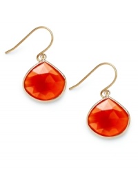 A touch of color livens any look. These stunning 10k gold earrings feature pear-cut carnelian stones (9 ct. t.w.) on french wire. Approximate drop: 1 inch. A touch of color livens any look. These stunning 10k gold earrings feature pear-cut carnelian stones (9 ct. t.w.) on french wire. Approximate drop: 1 inch.