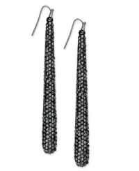 Fashion that goes on and on. These drop earrings from INC International Concepts lengthen your look with a linear silhouette embellished with glass pave accents. Crafted in hematite tone mixed metal. Approximate drop: 3-1/2 inches. Fashion that goes on and on. These drop earrings from INC International Concepts lengthen your look with a linear silhouette embellished with glass pave accents. Crafted in hematite tone mixed metal. Approximate drop: 3-1/2 inches.