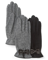 Lend your winter look a shot of feminine style with Lauren Ralph Lauren's leather bow wool gloves. Lend your winter look a shot of feminine style with Lauren Ralph Lauren's leather bow wool gloves.