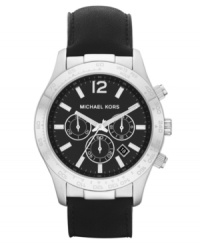 Classic presentation never goes out of style. Genuine leather and sleek steel blend together for a timeless watch from Michael Kors. Classic presentation never goes out of style. Genuine leather and sleek steel blend together for a timeless watch from Michael Kors.