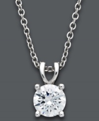 Solitary sparkle. A single, round-cut diamond (1 ct. t.w.) makes a subtle statement on this beautiful 14k white gold pendant. Approximate length: 18 inches. Approximate drop: 3/8 inch. Solitary sparkle. A single, round-cut diamond (1 ct. t.w.) makes a subtle statement on this beautiful 14k white gold pendant. Approximate length: 18 inches. Approximate drop: 3/8 inch.