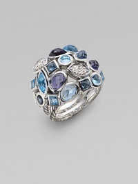 From the Confetti Collection. A dramatic medley in shades of blue, joining pavé diamonds with faceted blue and London blue topaz, in graphic shapes set in gleaming sterling silver. Diamonds, 0.16 tcw Blue topaz and London blue topaz Sterling silver Width, about ¾ Imported From the Confetti Collection. A dramatic medley in shades of blue, joining pavé diamonds with faceted blue and London blue topaz, in graphic shapes set in gleaming sterling silver. Diamonds, 0.16 tcw Blue topaz and London blue topaz Sterling silver Width, about ¾ Imported