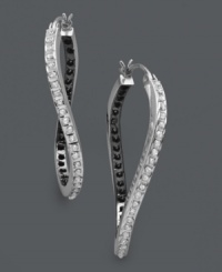 Shine from the inside out! These unique hoop earrings feature sparkling white diamond accents on the outside and black diamond accents on the inside. Twisted oval setting crafted from sterling silver. Approximate drop length: 1-1/2 inches. Approximate drop width: 1 inch. Shine from the inside out! These unique hoop earrings feature sparkling white diamond accents on the outside and black diamond accents on the inside. Twisted oval setting crafted from sterling silver. Approximate drop length: 1-1/2 inches. Approximate drop width: 1 inch.