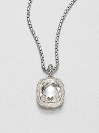 From the Noblesse Collection. A beautifully faceted rectangular white topaz surrounded in dazzling diamond set in sterling silver on a box link chain. White topazDiamonds, .3 tcwSterling silverLength, about 17Pendant size, about .5Lobster clasp closureImported From the Noblesse Collection. A beautifully faceted rectangular white topaz surrounded in dazzling diamond set in sterling silver on a box link chain. White topazDiamonds, .3 tcwSterling silverLength, about 17Pendant size, about .5Lobster clasp closureImported