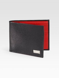 A slim-line design handsomely crafted in Italy from embossed calfskin leather.One bill compartmentSix card slots4¼ x 3½Made in Italy A slim-line design handsomely crafted in Italy from embossed calfskin leather.One bill compartmentSix card slots4¼ x 3½Made in Italy