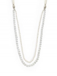 THE LOOK4mm white oval and round pearlsFaceted crystal beadsSterling silver basketweave accentsLayered double strand designSterling silver setting Toggle closure THE MEASUREMENTLength, about 40ORIGINMade in USA THE LOOK4mm white oval and round pearlsFaceted crystal beadsSterling silver basketweave accentsLayered double strand designSterling silver setting Toggle closure THE MEASUREMENTLength, about 40ORIGINMade in USA