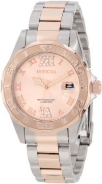 Invicta Women's 12853 Pro Diver Rose Gold Dial Two Tone Watch with Crystal Accents Invicta Women's 12853 Pro Diver Rose Gold Dial Two Tone Watch with Crystal Accents