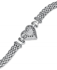 A romantic accent. This chic, heart charm bracelet is outlined by sparkling round-cut diamonds (1/6 ct. t.w.) with a trendy mesh chain. Set in sterling silver. Approximate length: 7-1/2 inches. A romantic accent. This chic, heart charm bracelet is outlined by sparkling round-cut diamonds (1/6 ct. t.w.) with a trendy mesh chain. Set in sterling silver. Approximate length: 7-1/2 inches.