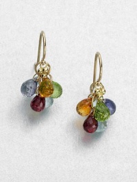 Show your true colors in this blend of aqua peridot, rhodalite, citrine and iolite stones in radiant 18k gold. Aqua peridot, rhodalite, citrine and iolite18k goldLength, about 1French wireMade in Italy Show your true colors in this blend of aqua peridot, rhodalite, citrine and iolite stones in radiant 18k gold. Aqua peridot, rhodalite, citrine and iolite18k goldLength, about 1French wireMade in Italy