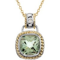 CleverEve's 14K White Gold Yellow Gold 12X12mm Gen Qtz.04Cttw18 Genuine Checkerboard Green Quartz And Diamond Necklace CleverEve's 14K White Gold Yellow Gold 12X12mm Gen Qtz.04Cttw18 Genuine Checkerboard Green Quartz And Diamond Necklace