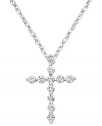 Give her the ultimate gift of faith, with some serious sparkle. This beautiful cross pendant features certified near colorless round-cut diamond (1/4 ct. t.w) in a shining 14k white gold setting. Approximate length: 18 inches. Approximate drop: 5/8 inch. Give her the ultimate gift of faith, with some serious sparkle. This beautiful cross pendant features certified near colorless round-cut diamond (1/4 ct. t.w) in a shining 14k white gold setting. Approximate length: 18 inches. Approximate drop: 5/8 inch.
