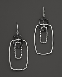 With a classic design, John Hardy's geometric earrings lend a modern look, accented with sparkling black sapphires. With a classic design, John Hardy's geometric earrings lend a modern look, accented with sparkling black sapphires.