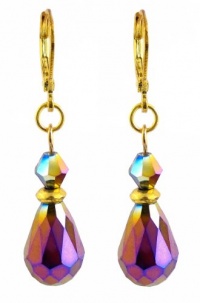 Earrings - E421 - Faceted Fire Polished Glass Hung on Gold Plated Leverbacks ~ Vitral Multi (Aqua, Purple, Blue, Gold) Iridescent Teardrop Earrings - E421 - Faceted Fire Polished Glass Hung on Gold Plated Leverbacks ~ Vitral Multi (Aqua, Purple, Blue, Gold) Iridescent Teardrop