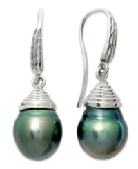 Richly colored and precisely detailed, these cultured Tahitian pearl earrings (10-11 mm) add an element of elegance and sophistication to any look. Set in sterling silver. Approximate drop: 1 inch. Richly colored and precisely detailed, these cultured Tahitian pearl earrings (10-11 mm) add an element of elegance and sophistication to any look. Set in sterling silver. Approximate drop: 1 inch.
