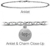 10 Inch Sterling Silver Round HOPE Charm Flat Gucci Anklet 10 Inch Sterling Silver Round HOPE Charm Flat Gucci Anklet