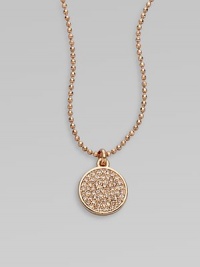 Add a little sparkle with this brilliant pavé rhinestone pendant on a ball link chain. Light peach rhinestonesRose goldtone brassLength, about 16Pendant size, about ½ Toggle closureImported Add a little sparkle with this brilliant pavé rhinestone pendant on a ball link chain. Light peach rhinestonesRose goldtone brassLength, about 16Pendant size, about ½ Toggle closureImported