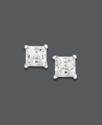 A punch of sparkle in the form of perfect squares. These unique stud earrings feature near colorless princess-cut diamonds (1/2 ct. t.w.) set in 14k white gold. Approximate diameter: 3-2/10 mm. A punch of sparkle in the form of perfect squares. These unique stud earrings feature near colorless princess-cut diamonds (1/2 ct. t.w.) set in 14k white gold. Approximate diameter: 3-2/10 mm.